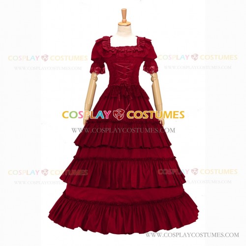 Reenactment Civil War Lace Lolita Recoco Layered Red Ball Gown Dress