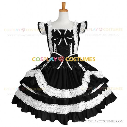 Classic Gothic Lolita Dress Black and White Sleeveless Tiered Tassel Punk Lolita Dress