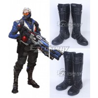 Overwatch OW Soldier 76 John Jack Morrison Black Shoes Cosplay Boots