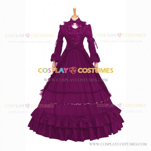 Marie Antoinette Reenactment Lolita Purple Ruffle Evening Ball Gown Dress