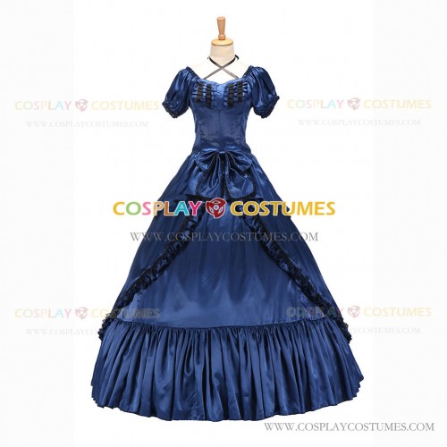 Reenactment Victorian Scarlett O'Hara Rococo Blue Ball Gown Dress