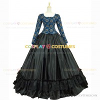 Civil War Victorian Style Corduroy Floral Gown Reenactment Dress Royal Blue