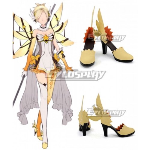 Overwatch OW Mercy Angela Ziegler Magical Girl Yellow Cosplay Shoes