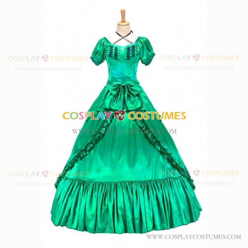 Reenactment Victorian Scarlett O'Hara Rococo Green Ball Gown Dress