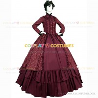 Victorian Style Reenactment Theatre Clothing Burgundy Floral Dress