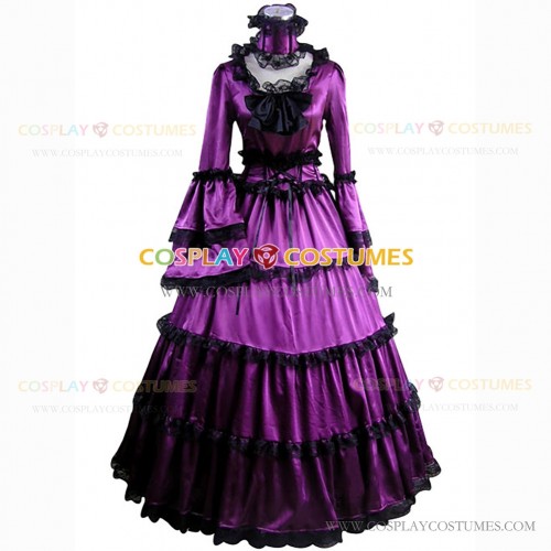 Gothic Marie Antoinette Satin Gown Stage Theater Reenactment Clothing Purple