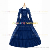 Retro Renaissance Style Pagoda Sleeves Prom Ball Gown Blue Dress