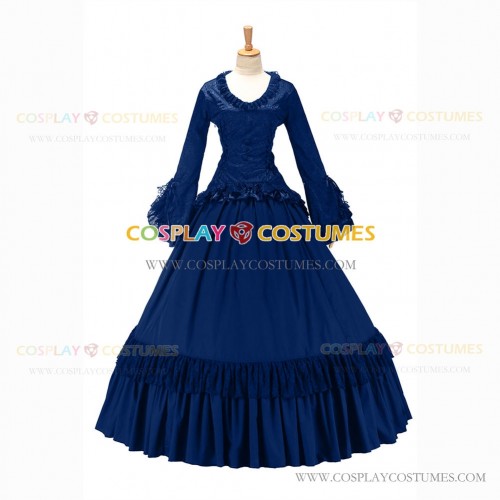 Southern Belle Retro Gothic Lolita Falbala Evening Ball Gown Blue Dress