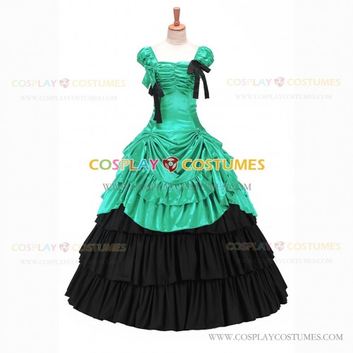 Vintage Gothic Lolita Victorian 18th Century Green Ruffles Evening Ball Gown Dress