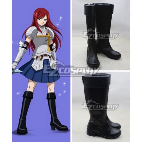 Fairy Tail S-Class Mage Erza Scarlet Black Shoes Cosplay Boots