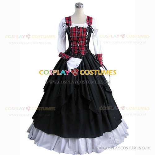 Faire Renaissance Medieval Pirate Wench Plaid Ball Gown Dress Theater Costume