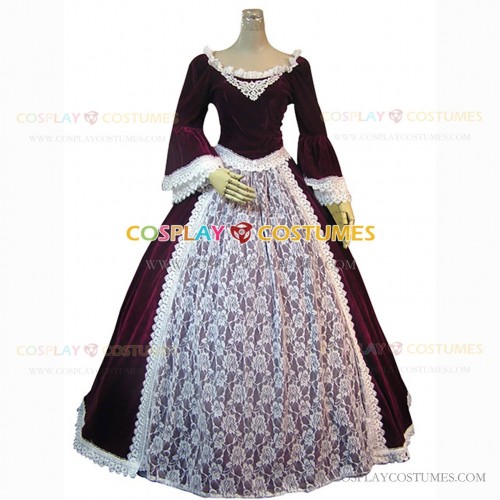 High Quality Victorian Style Marie Antoinette Wine Dress Ball Gown