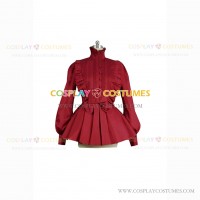 Elegant Victorian Style Blouse Ruffle Reenactment Blouse Burgundy