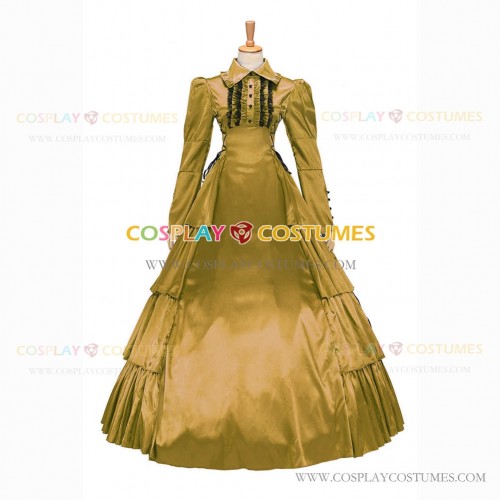 Victorian Gothic Lolita Reenactment Rococo Southern Belle Golden Ball Gown Dress