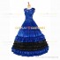 18th Century Vintage Ruffles Brocaded Sleeveless Gown Dark Blue Dress