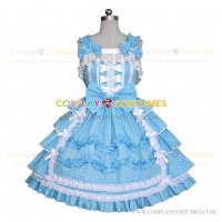 Sleeveless Sweet Love Lolita Dress Ruffle Tiered Bow Dress Blue