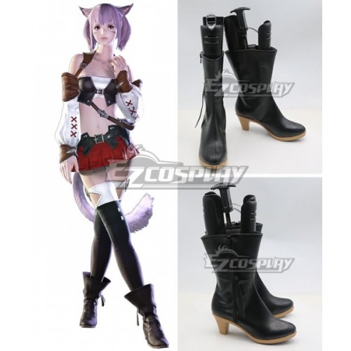 Final Fantasy XIV Miqo'te Female Black Shoes Cosplay Boots