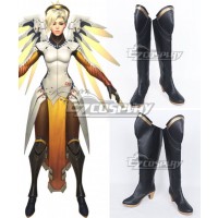 Overwatch OW Mercy Angela Ziegler Black Shoes Cosplay Boots