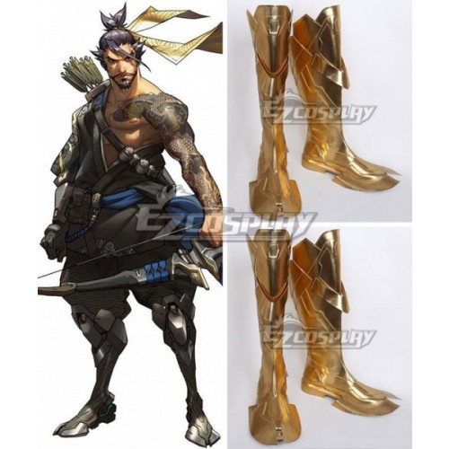 Overwatch OW Hanzo Shimada Golden Shoes Cosplay Boots