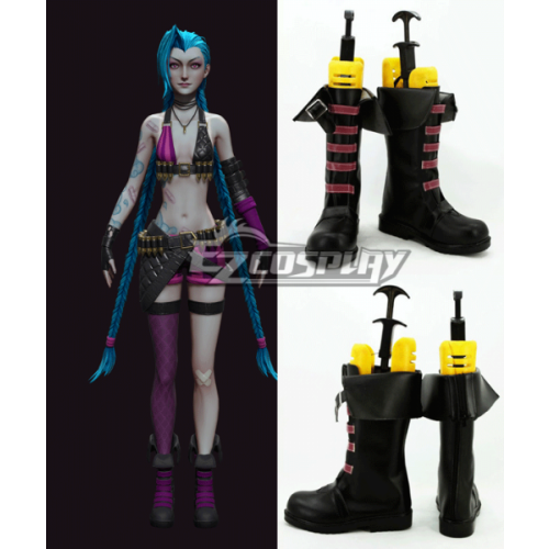 LOL League Of Legends Loose Cannon Jinx Black Shoes Cosplay Boots