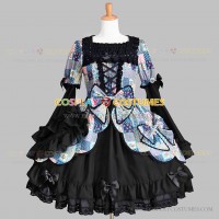 Victorian Style Fancy Lolita Dress Floral Print Wide Sleeve Tiered Colorful Dress Princess Costume