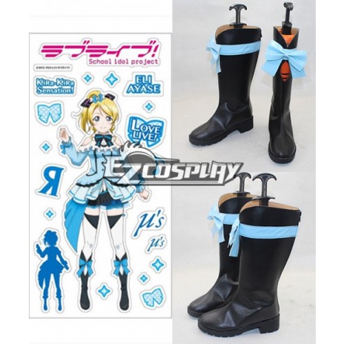 Love Live 2 Kira Sensation! Eli Ayase Black Shoes Cosplay Boots