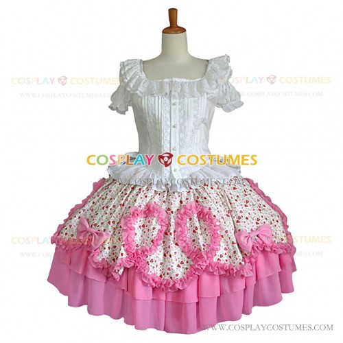 Sweet Love Lolita White Blouse Pink Polka Dot Tiered Skirt