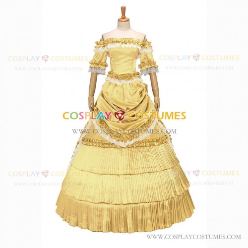 Classic Victorian Steampunk Ruffles Herrlich Light Yellow Ball Gown Dress