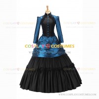 Gothic Victorian Marie Antoinette Theater Layered Evening Gown Blue Dress