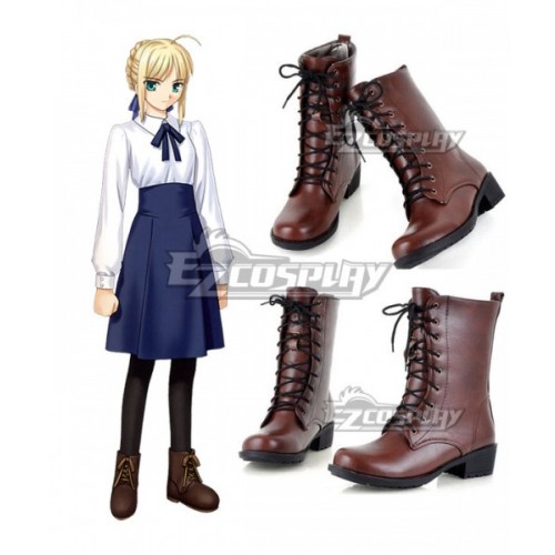 Fate Stay Night Saber Altria Pendragon King Arthur Brown Cosplay Boots