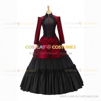 Gothic Victorian Marie Antoinette Theater Layered Evening Gown Burgundy Dress