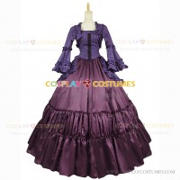 Royal Queen Victorian Style Lady  Pioneer Women Retro Clothing Purple