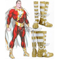 Marvel Captain Marvel Shazam Billy Batson Golden White Shoes Cosplay Boots