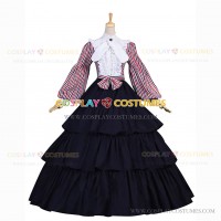 Civil War Striped Tiered Party Gown Period Lolita Fancy Dress Antique Gown Navy Blue