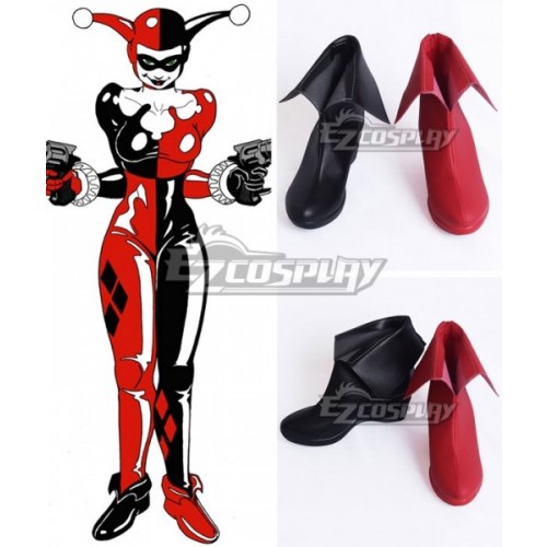 DC Comics Batman Arkham Asylum Harley Quinn Joker Red Black Cosplay Shoes