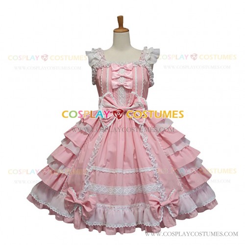 Super Cute Sweet Love Lolita Baby Pink Tiered Lace Dress for Ladies