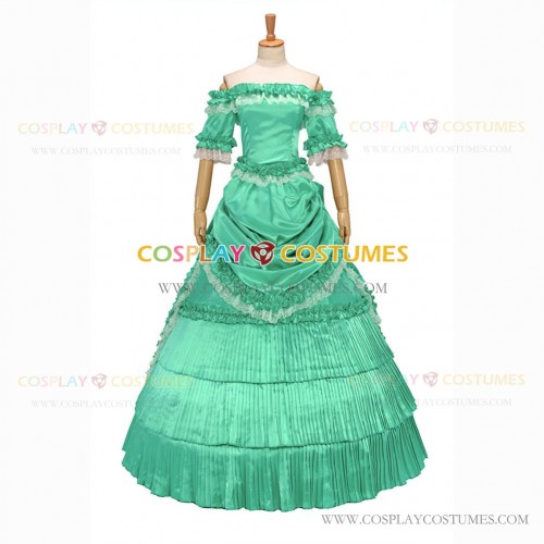Classic Victorian Steampunk Ruffles Herrlich Green Ball Gown Dress