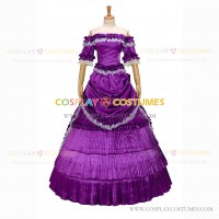 Classic Victorian Steampunk Ruffles Herrlich Royal Purple Ball Gown Dress