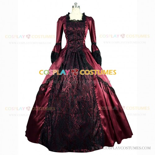 Victorian Lady Queen Colonial Princess Fairytale Dress Lace Ball Gown Burgundy