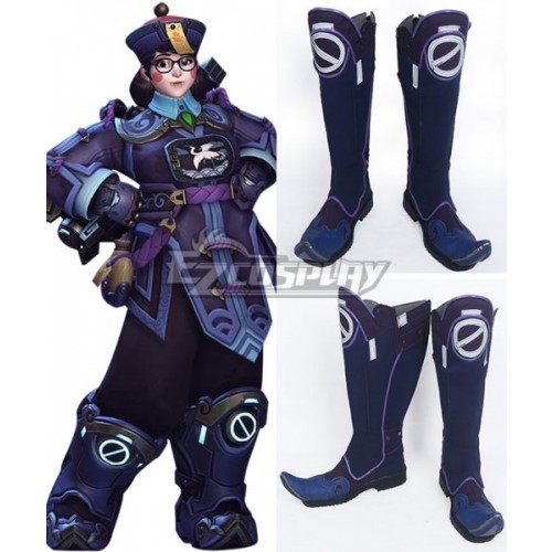 Overwatch OW Halloween Terror Mei Ling Zhou 2017 Blue Shoes Cosplay Boots