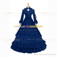 Marie Antoinette Reenactment Lolita Blue Ruffle Evening Ball Gown Dress