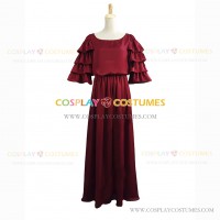 Edwardian Period Chiffon Punk Dress Burgundy Solid Color Dress