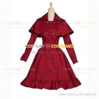 Gothic Victorian Style Cape Reenactment Steampunk Dress Burgundy