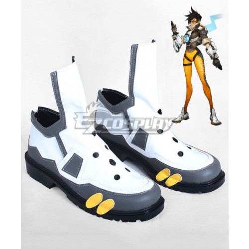 Overwatch OW Tracer Lena Oxton White and Grey Cosplay Shoes