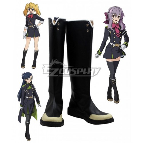 Seraph of the End Owari no Serafu Vampire Reign Shinoa Hiragi Mitsuba Sangu Shigure Yukimi Flat Black Shoes Cosplay Boots