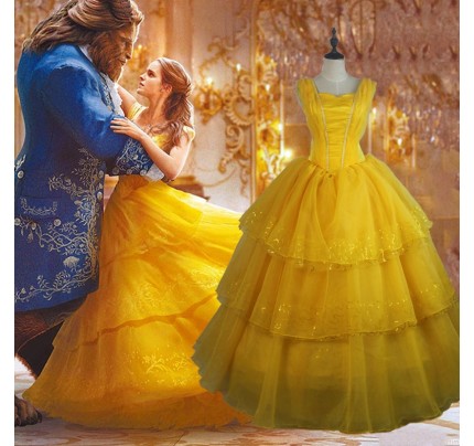 2017 New Movie Beauty And The Beast Belle Princess Dress Cosplay Costume