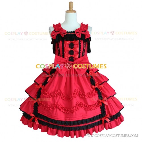 Sleeveless Sweet Love Lolita Dress Ruffle Tiered Bow Dress Red