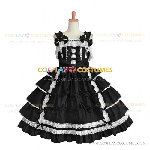 Sleeveless Sweet Love Lolita Dress Ruffle Tiered Bow Dress Black