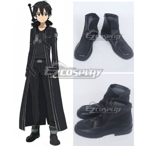 Sword Art Online SAO Sodo Ato Onrain Kirigaya Kazuto Kirito Black Shoes Cosplay Boots