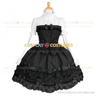 Elegant Gothic Lolita Dress Wide Sleeve Bow Tiered Dress